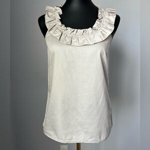 J. Crew ruffle neck cotton cami blouse top in taupe gray